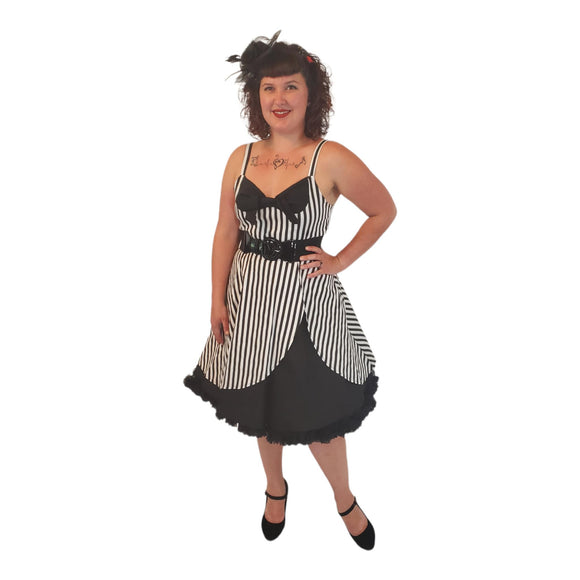 Beetlejuice Stripes High Waist Dress-Dresses-Glitz Glam and Rebellion GGR Pinup, Retro, and Rockabilly Fashions