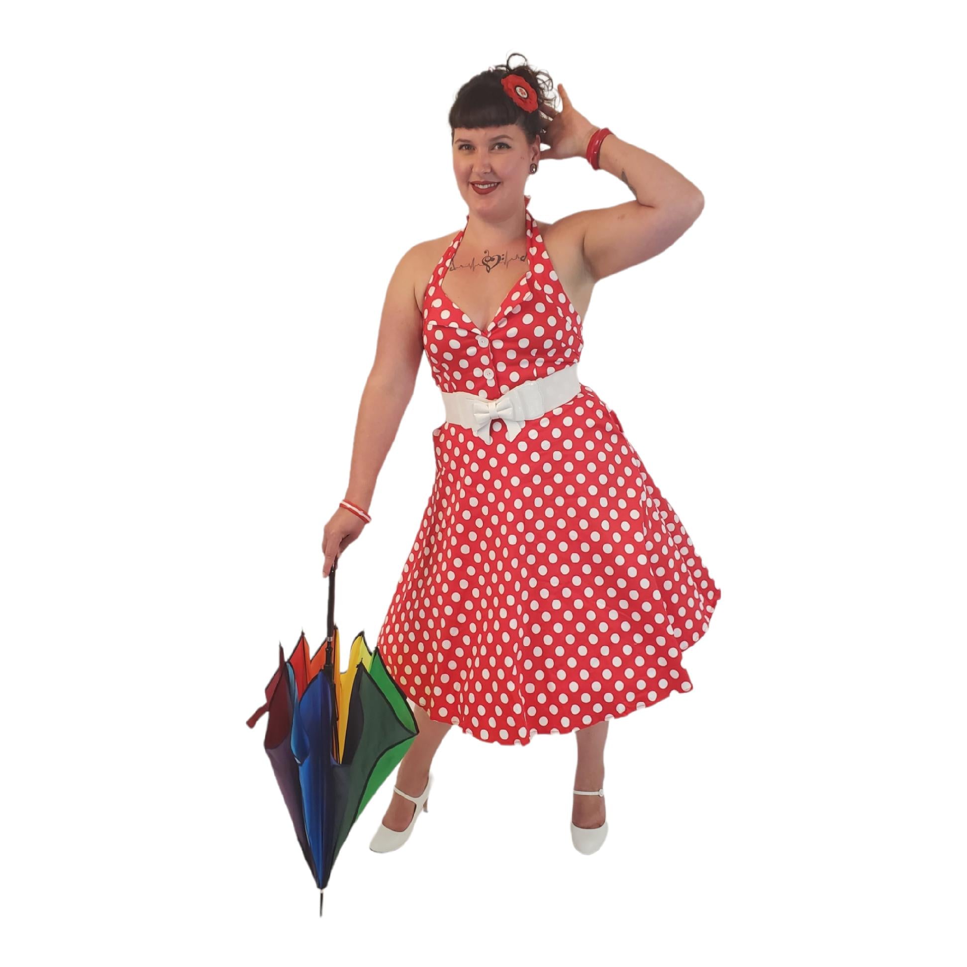 GGR Rockabilly Halter Dress in Red with White Polka Dots – Glitz Glam and Rebellion