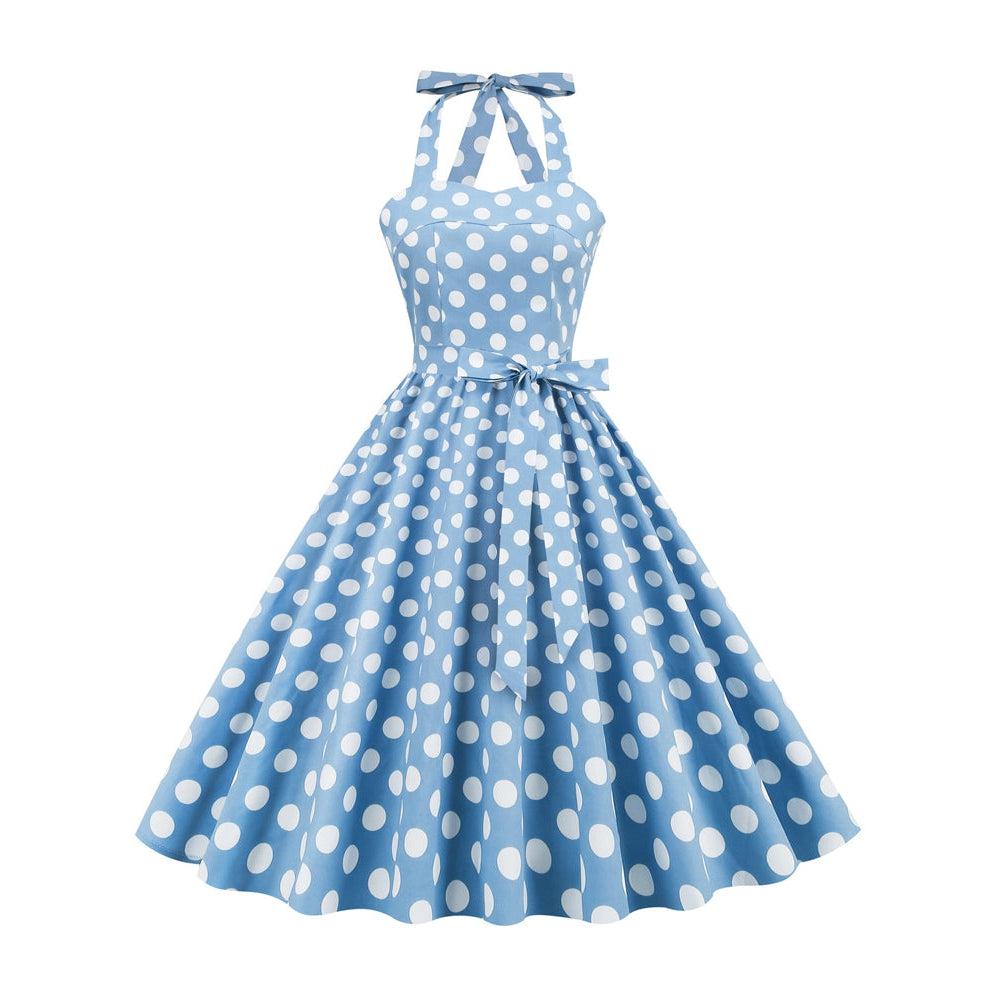GGR Corset Halter Dress in Blue with White Polka Dots Glitz Glam and Rebellion GGR Corset Halter Dress in Blue with White Polka Dots Glitz Glam and Rebellion