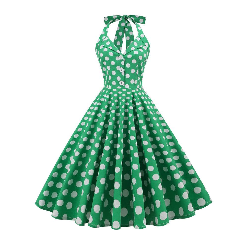 GGR Rockabilly Halter Dress in Green with White Polka Dots – Glitz Glam and Rebellion