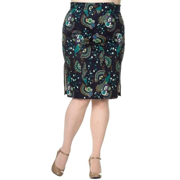 Banned Proud Peacock Pencil Skirt-Skirts-Glitz Glam and Rebellion GGR Pinup, Retro, and Rockabilly Fashions