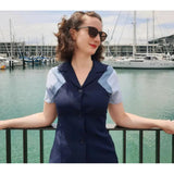 Star Struck Clothing 40s Tri-Tone Work Blouse in Navy-Tops-Glitz Glam and Rebellion GGR Pinup, Retro, and Rockabilly Fashions
