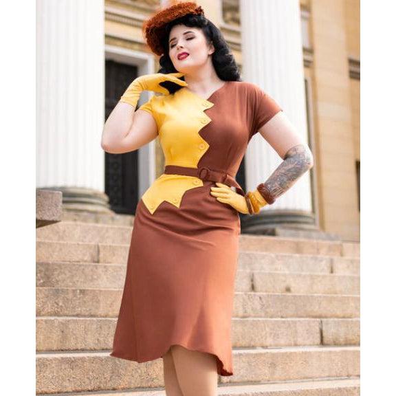 Star Struck Clothing Sawtooth Color Block Dress in Marigold and Brown –  Glitz Glam and Rebellion