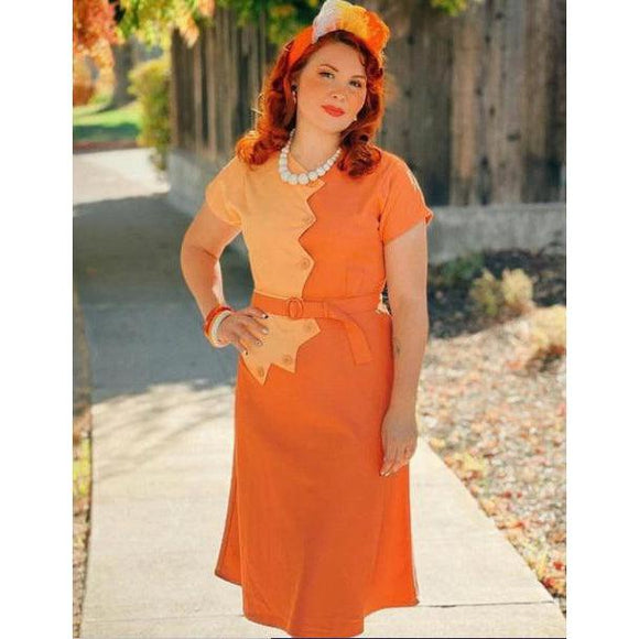 Star Struck Clothing Sawtooth Color Block Dress in Peach and Copper-Dress-Glitz Glam and Rebellion GGR Pinup, Retro, and Rockabilly Fashions