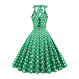 Tonval Green Halter Neck Button 50s Vintage Rockabilly Swing Dress-Dresses-Glitz Glam and Rebellion GGR Pinup, Retro, and Rockabilly Fashions