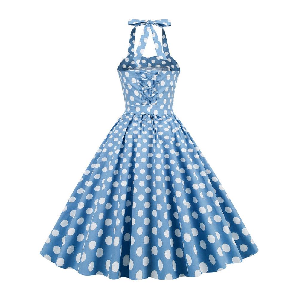 polka dot dress blue and white GGR Corset Halter in with Dots – Glitz Glam Rebellion and with a 3/4 Color:Emma Garden ASOS Design - Midi Everyday Coastal