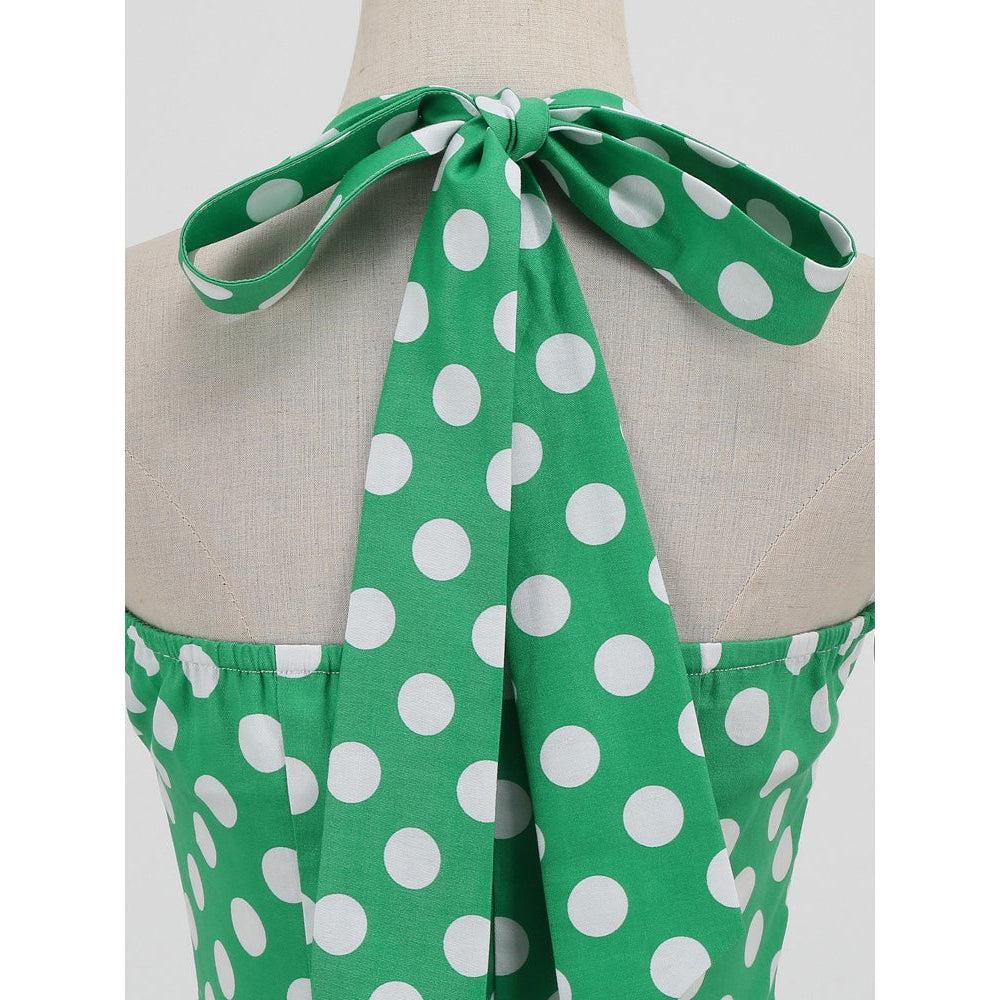 GGR Rockabilly Halter Dress in Green with White Polka Dots Glitz Glam and Rebellion GGR Rockabilly Halter Dress in Green with White Polka Dots Glitz Glam and Rebellion