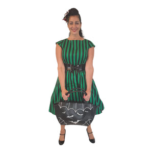 GGR Retro Swing Dress in Green and Black Stripes-Dress-Glitz Glam and Rebellion GGR Pinup, Retro, and Rockabilly Fashions