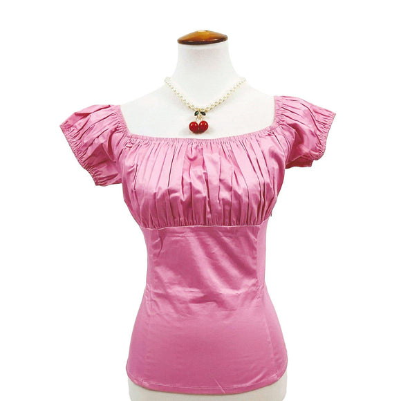 GGR Pinup Peasant Top in Solid Pink-Blouse-Glitz Glam and Rebellion GGR Pinup, Retro, and Rockabilly Fashions