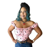 GGR Pinup Peasant Top in Retro Kitty Print-Blouse-Glitz Glam and Rebellion GGR Pinup, Retro, and Rockabilly Fashions