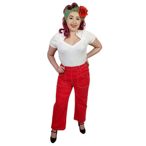 Star Struck Clothing 1950s Reproduction Button Jeans in Red-Pants-Glitz Glam and Rebellion GGR Pinup, Retro, and Rockabilly Fashions