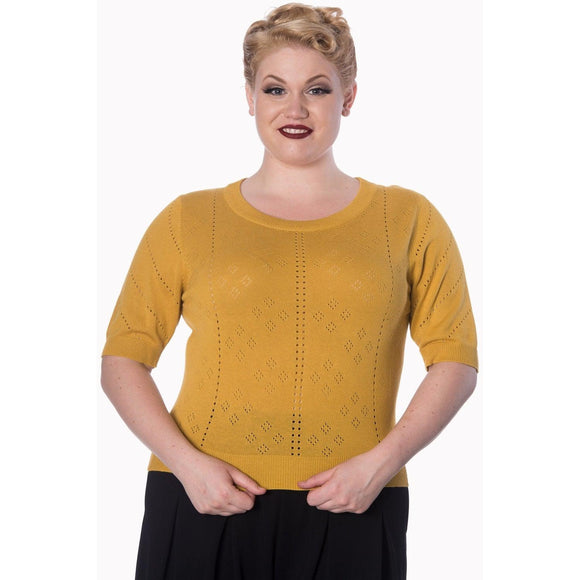Banned Teardrop Pullover in Mustard-Pullover Sweater-Glitz Glam and Rebellion GGR Pinup, Retro, and Rockabilly Fashions