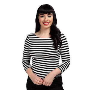 Collectif Twinnie Top in Black and White-Top-Glitz Glam and Rebellion GGR Pinup, Retro, and Rockabilly Fashions