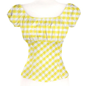 GGR Pinup Peasant Blouse in Yellow Gingham-Blouse-Glitz Glam and Rebellion GGR Pinup, Retro, and Rockabilly Fashions