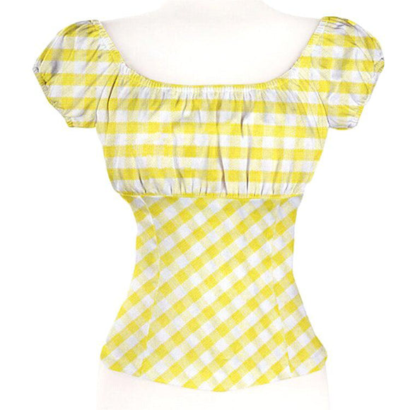 Pinup Peasant Blouse in Yellow Gingham – Glitz Glam and Rebellion