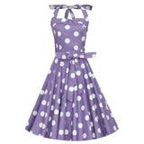 Sophie 1950's Halter Dress in Purple & White Polka-Dresses-Glitz Glam and Rebellion GGR Pinup, Retro, and Rockabilly Fashions