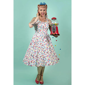 Dolly & Dotty Sophie Halter Dress in Colorful Polka Dots-Dresses-Glitz Glam and Rebellion GGR Pinup, Retro, and Rockabilly Fashions