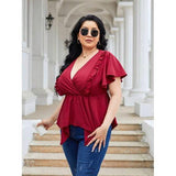 Plus Size Frill Surplice Flutter Sleeve Blouse-Shirt-Glitz Glam and Rebellion GGR Pinup, Retro, and Rockabilly Fashions