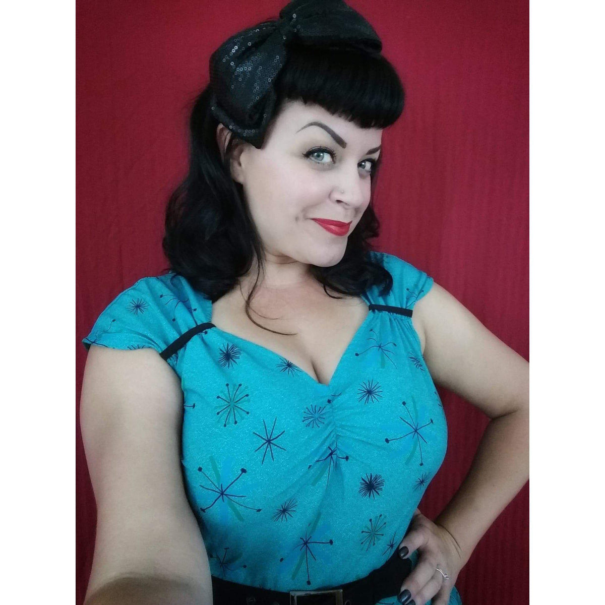 Olivia Swing Dress in Turquoise Atomic Print – Glitz Glam and Rebellion