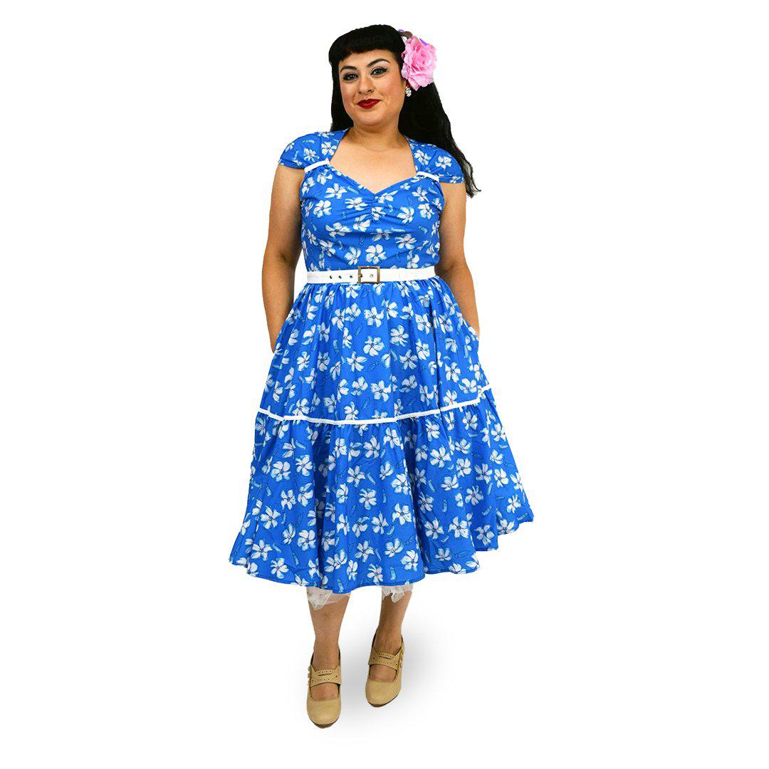 blue and white swing dress Blue Rosaceae Swing Dress in White/Blue