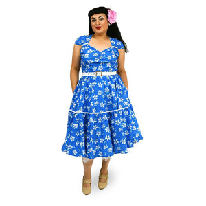 GGR Swing Dress Blue and White Floral Print-Dress-Glitz Glam and Rebellion GGR Pinup, Retro, and Rockabilly Fashions