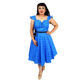 GGR Swing Dress in Blue Atomic Print-Dress-Glitz Glam and Rebellion GGR Pinup, Retro, and Rockabilly Fashions