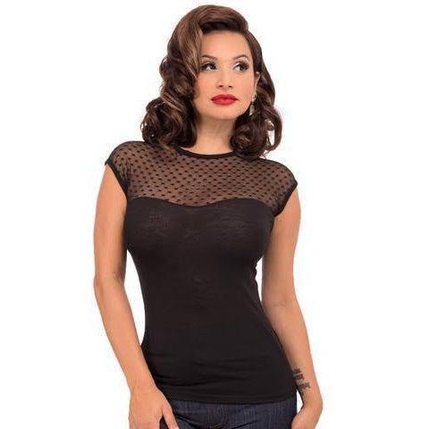 Black Mesh Pinup Top-Top-Glitz Glam and Rebellion GGR Pinup, Retro, and Rockabilly Fashions