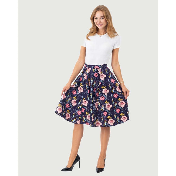 Eva Rose Pleated Midi Skirt in Carnivorous Plants Print-Skirts-Glitz Glam and Rebellion GGR Pinup, Retro, and Rockabilly Fashions