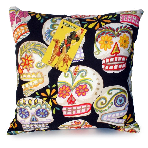 Hemet Pillow Cover in Sugar Skull Print-Pillow Cover-Glitz Glam and Rebellion GGR Pinup, Retro, and Rockabilly Fashions